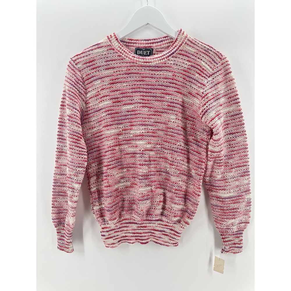 VTG Duet 80s Pink White Knit Sweater Retro Long Sleeve Boho Retro NWT BB37‎